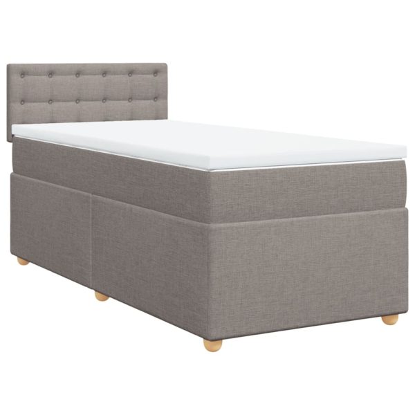 Pat box spring cu saltea, gri taupe, 90×190 cm, textil