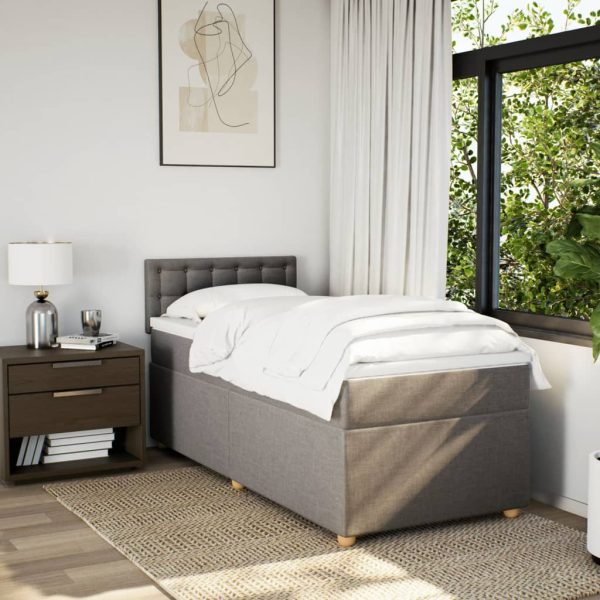 Pat box spring cu saltea, gri taupe, 90×190 cm, textil