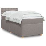 Pat box spring cu saltea, gri taupe, 90×190 cm, textil