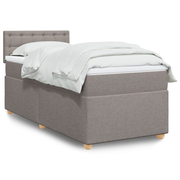 Pat box spring cu saltea, gri taupe, 90×190 cm, textil