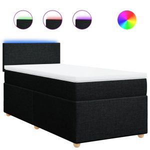 Pat box spring cu saltea, negru, 90×200 cm, textil