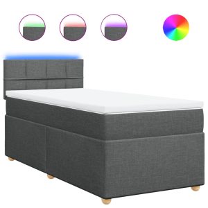Pat box spring cu saltea, gri închis, 90×200 cm, textil