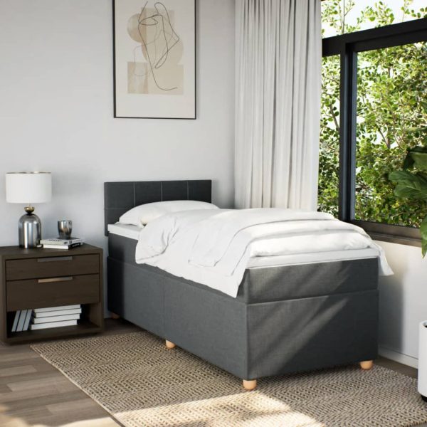 Pat box spring cu saltea, gri închis, 90×200 cm, textil