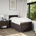 Pat box spring cu saltea, maro închis, 90×200 cm, textil