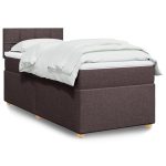 Pat box spring cu saltea, maro închis, 90×200 cm, textil