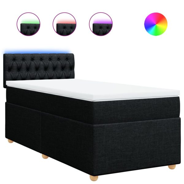 Pat box spring cu saltea, negru, 90×200 cm, textil