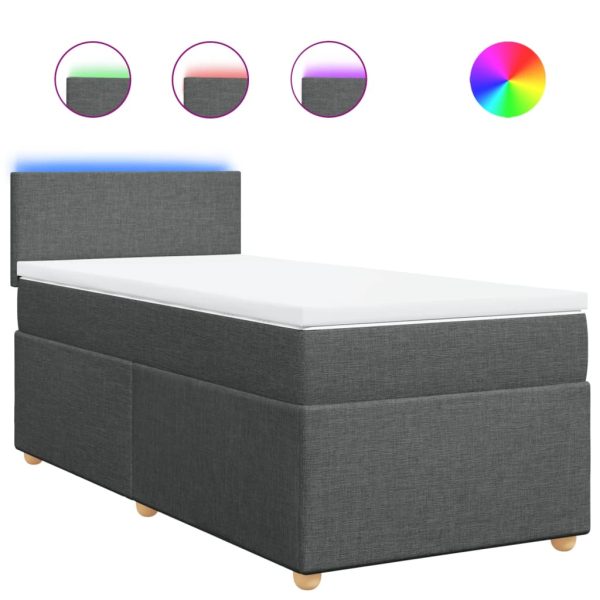 Pat box spring cu saltea, gri închis, 100×200 cm, textil