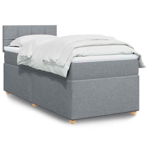 Pat box spring cu saltea, gri deschis, 100×200 cm, textil