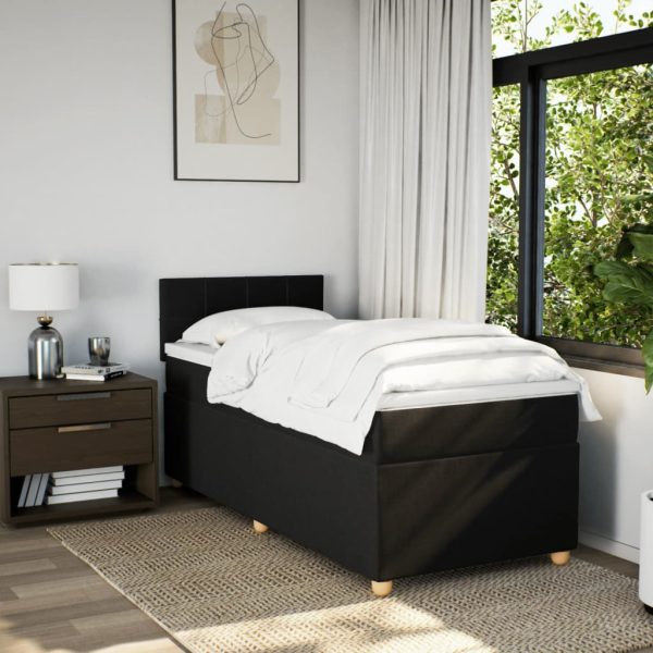 Pat box spring cu saltea, negru, 100×200 cm, textil