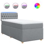 Pat box spring cu saltea, gri deschis, 100×200 cm, textil