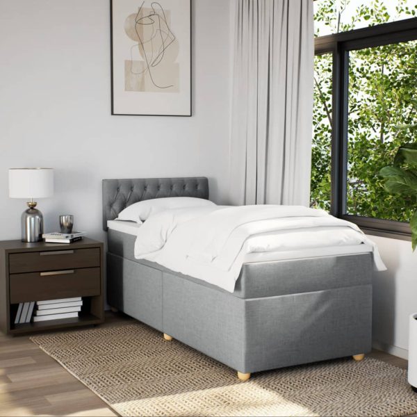 Pat box spring cu saltea, gri deschis, 100×200 cm, textil