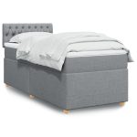 Pat box spring cu saltea, gri deschis, 100×200 cm, textil