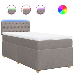 Pat box spring cu saltea, gri taupe, 100×200 cm, textil