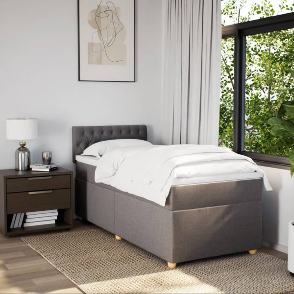 Pat box spring cu saltea, gri taupe, 100×200 cm, textil