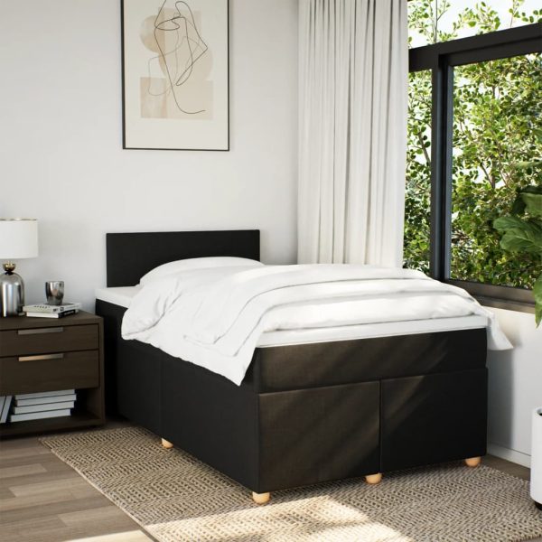 Pat box spring cu saltea, negru, 120×190 cm, catifea