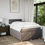 Pat box spring cu saltea, taupe, 120×190 cm material textil