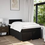 Pat box spring cu saltea, negru, 120×190 cm, catifea