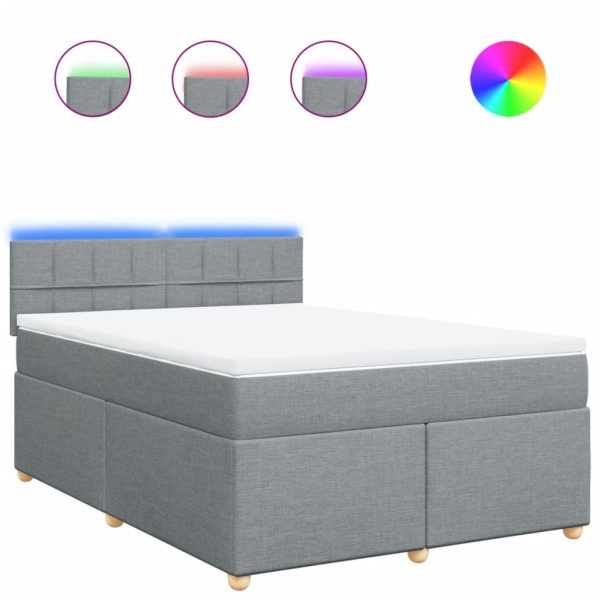 Pat box spring cu saltea, gri deschis, 140×190 cm, textil