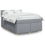 Pat box spring cu saltea, gri deschis, 140×190 cm, textil