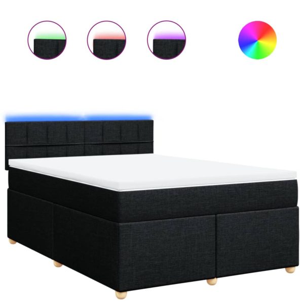 Pat box spring cu saltea, negru, 140×190 cm, textil