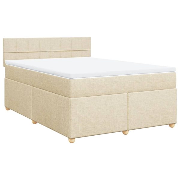 Pat box spring cu saltea, crem, 140×200 cm, textil
