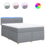 Pat box spring cu saltea, gri deschis, 140×190 cm, textil