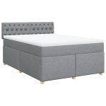 Pat box spring cu saltea, gri deschis, 140×190 cm, textil