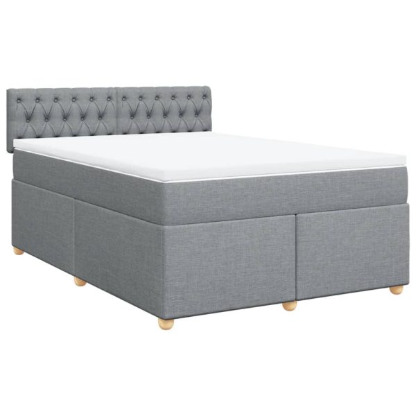 Pat box spring cu saltea, gri deschis, 140×190 cm, textil