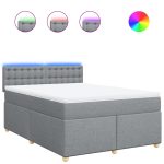Pat box spring cu saltea, gri deschis, 140×190 cm, textil