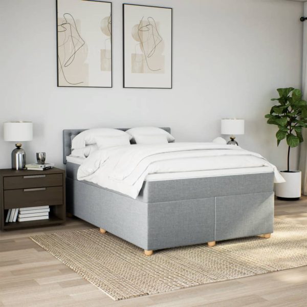 Pat box spring cu saltea, gri deschis, 140×190 cm, textil