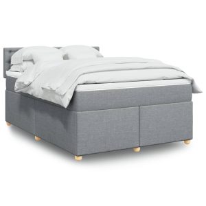 Pat box spring cu saltea, gri deschis, 140×190 cm, textil