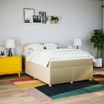 Pat continental cu saltea, crem, 140×200 cm, material textil
