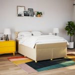 Pat continental cu saltea, crem, 140×200 cm, material textil