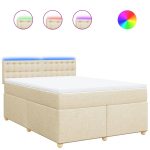 Pat continental cu saltea, crem, 140×200 cm, material textil