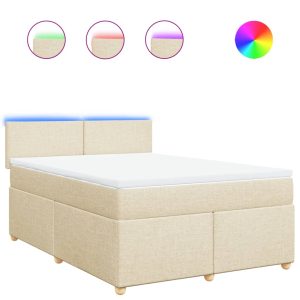 Pat box spring cu saltea, crem, 160×200 cm, material textil