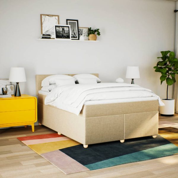 Pat box spring cu saltea, crem, 160×200 cm, material textil