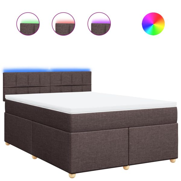 Pat box spring cu saltea, maro închis, 160×200 cm, textil