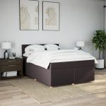 Pat box spring cu saltea, maro închis, 160×200 cm, textil