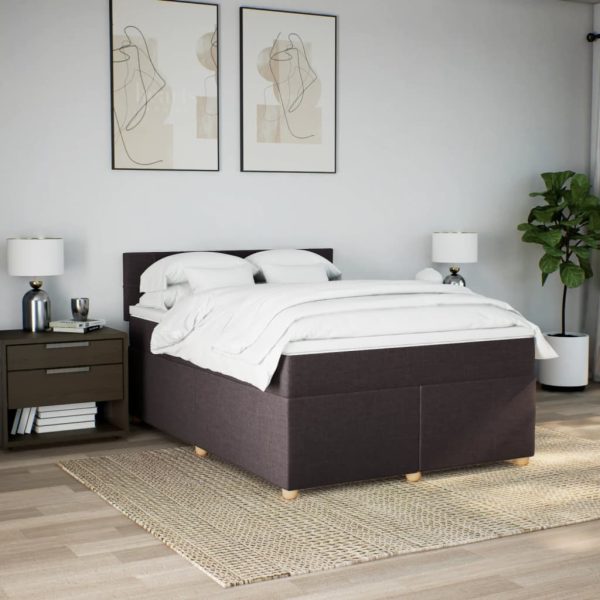 Pat box spring cu saltea, maro închis, 160×200 cm, textil