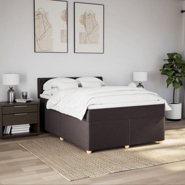 Pat box spring cu saltea, maro închis, 160×200 cm, textil