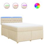 Pat box spring cu saltea, crem, 160×200 cm, material textil