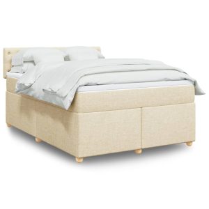 Pat box spring cu saltea, crem, 160×200 cm, material textil