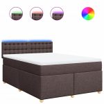 Pat box spring cu saltea, maro închis, 160×200 cm, textil