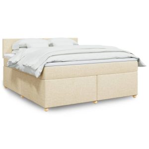 Pat continental cu saltea, crem, 180×200 cm, textil