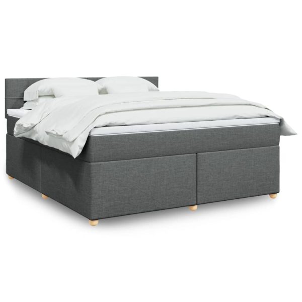 Pat box spring cu saltea, gri închis, 180×200 cm, textil
