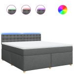 Pat box spring cu saltea, gri închis, 180×200 cm, textil