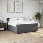 Pat box spring cu saltea, gri închis, 180×200 cm, textil