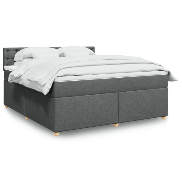 Pat box spring cu saltea, gri închis, 180×200 cm, textil