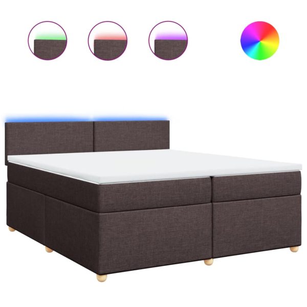 Pat box spring cu saltea, maro închis, 200×200 cm, textil