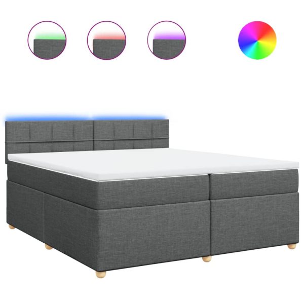 Pat box spring cu saltea, gri închis, 200×200 cm, textil